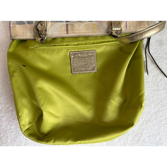 Coach Bag Poppy Glam Tote Tattersall Lurex Sequin Signature Metallic golden Sz-M - Picture 10 of 15